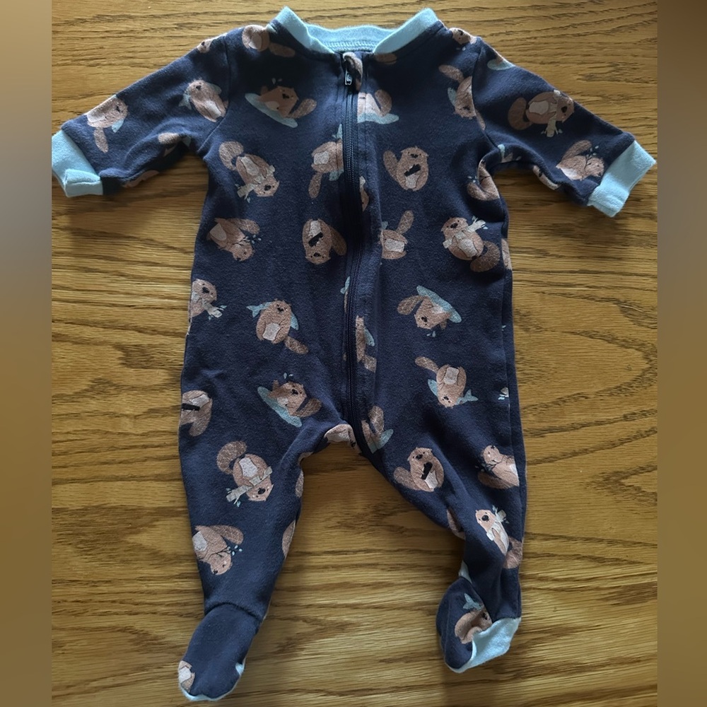 Cute Beaver Print Newborn Onesie